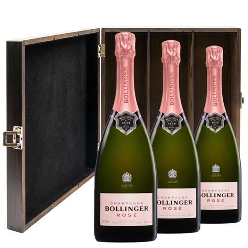 Bollinger Rose Champagne 75cl Treble Elm Wood Gift Boxed Champagne (3x75cl)